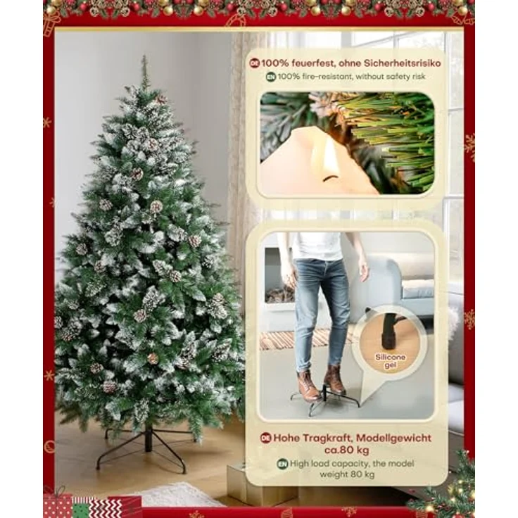 Yorbay Künstlicher Weihnachtsbaum Künstlicher Tannenbaum mit Schnee, Kiefernzapfen, mit Ständer, Weihnachtsbaum Christbaum für Weihnachten-Dekoration – Bild 5
