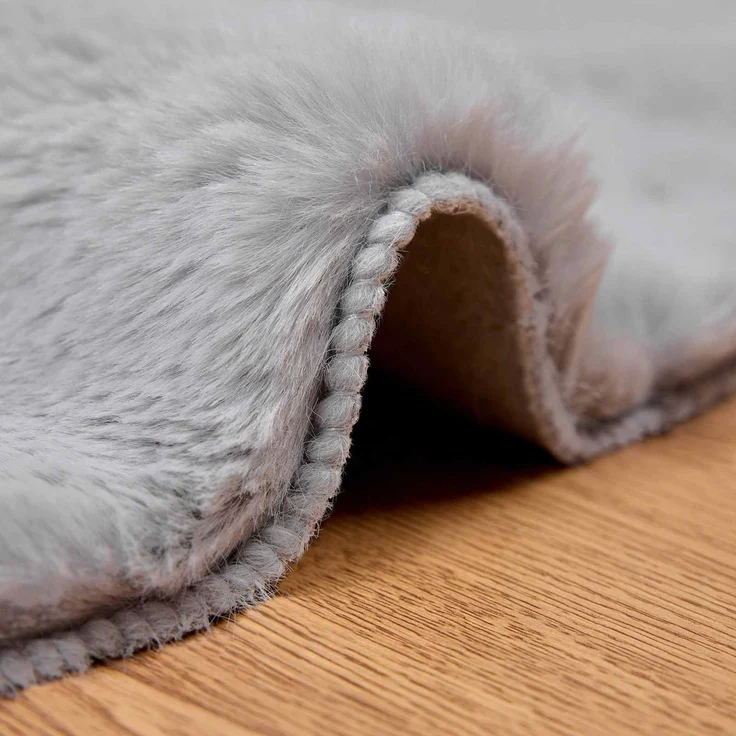 vidaXL Rutschfester Teppich aus Kunstkaninchenfell OLITE Grau Ø 80 cm 42021689 – Bild 5