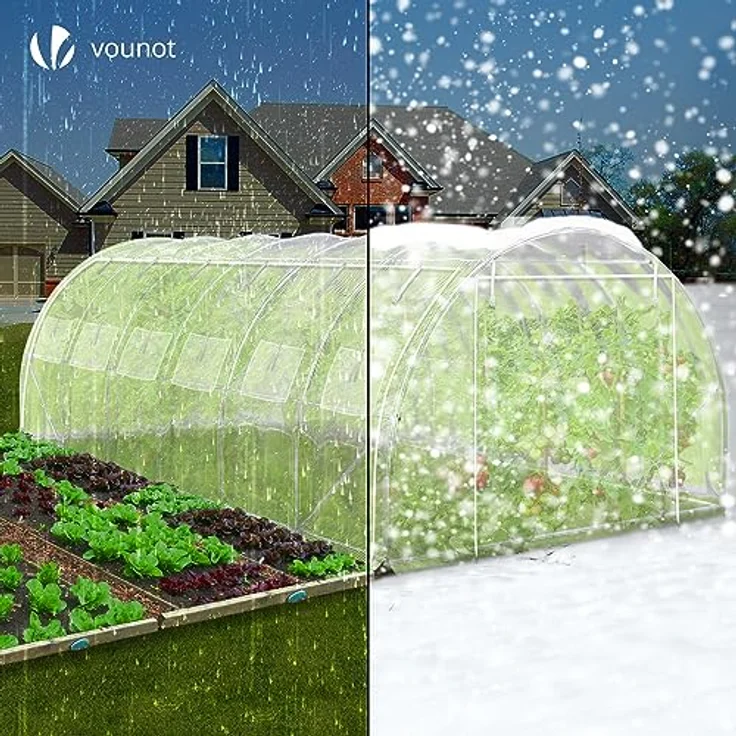 VOUNOT® Gewächshaus Foliengewächshaus, Seitenwände Aufrollbar Winterfest, Tomatenhaus Folientunnel, 6 x 3 x 2 m 18m², Weiß – Bild 4