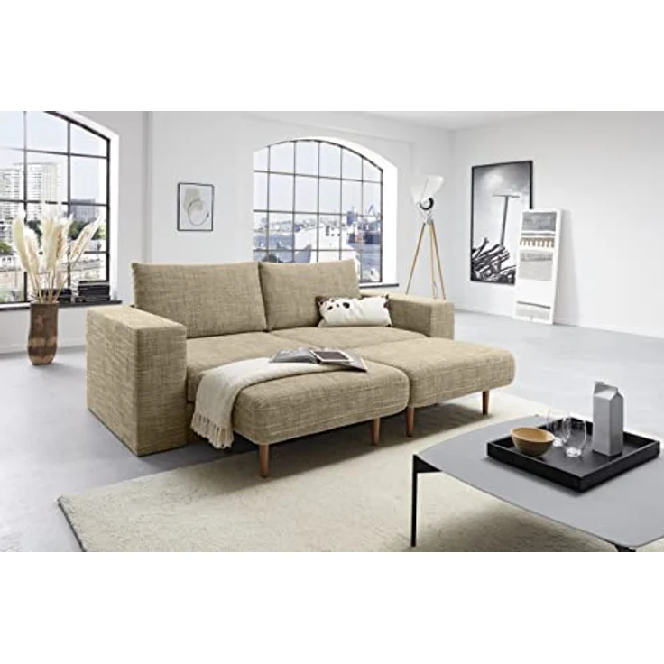LOOKS by Wolfgang Joop Looks V-1 Designer Sofa mit Hockern, 2 Sitzer Couch, Funktionssofa, beige-braun, Sitzbreite 200 cm – Bild 5