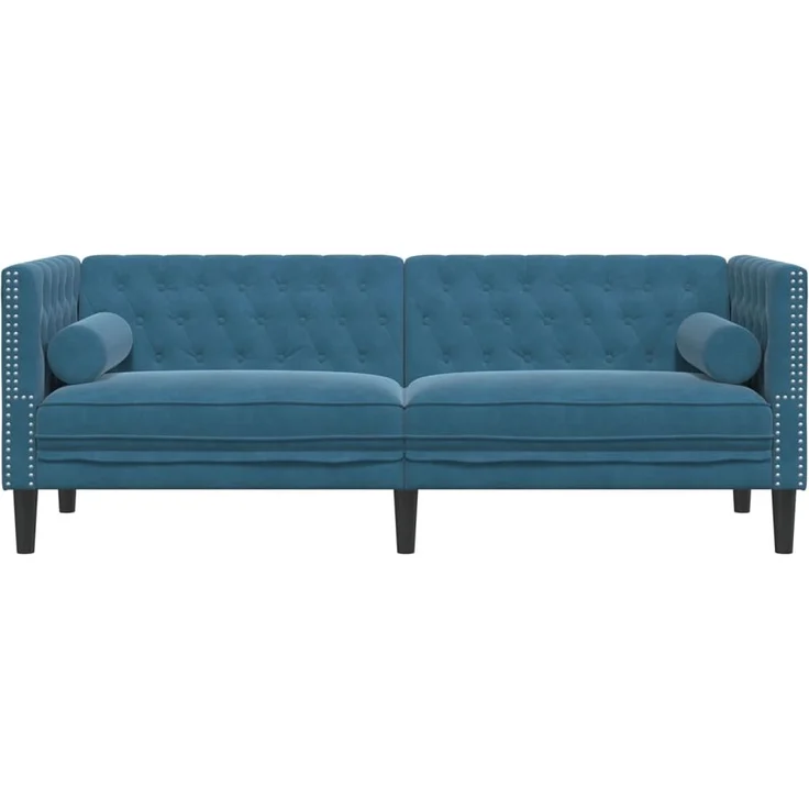vidaXL Chesterfield-Sofa mit Nackenrollen 3-Sitzer Blau Samt 372701 – Bild 3