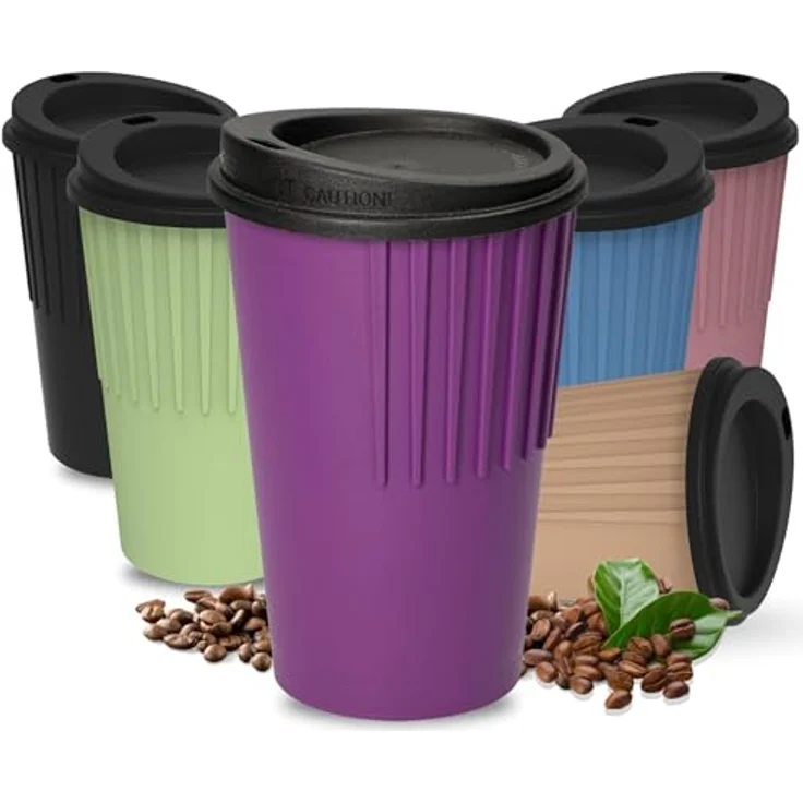 elasto Coffee-to-go-Becher Kaffeebecher 300 ml Trinkbecher mit Deckel und Riffel-Optik, Made in Germany, BPA-frei, 100% recyclebar, Heißgetränke, Teebecher – Bild 1