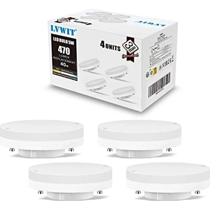 LVWIT GX53 LED Lampe 5W Warmweiß, GX53 Leuchtmittel Nicht Dimmbar, Kein Flimmern, Ersatz 40W Glühbirne, 470Lumen, 3000K, 110 Grad, CRI> 80, Einbaustrahler GX53 für Schrankleuchten, 4er Pack