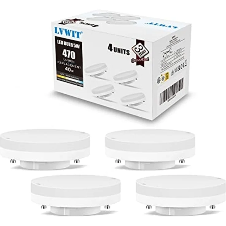 LVWIT GX53 LED Lampe 5W Warmweiß, GX53 Leuchtmittel Nicht Dimmbar, Kein Flimmern, Ersatz 40W Glühbirne, 470Lumen, 3000K, 110 Grad, CRI> 80, Einbaustrahler GX53 für Schrankleuchten, 4er Pack – Bild 1