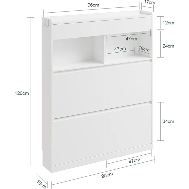 SoBuy FSR224-E-W Schuhschrank, Schuhkipper, Schuhregal, MDF, Lackiert, Weiß, 98 x 120 x 19 cm – Bild 3