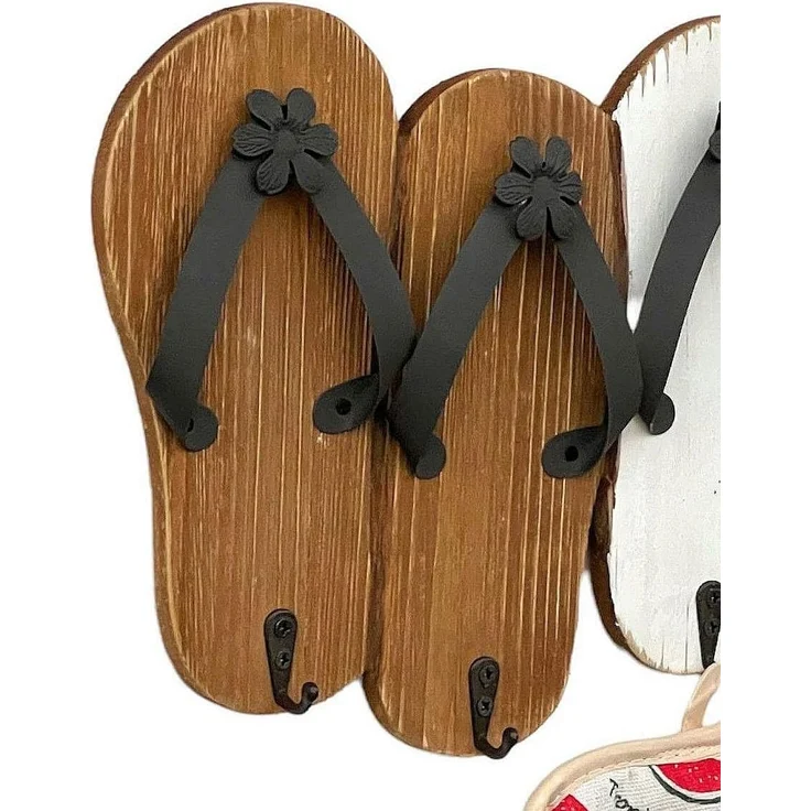 Hakenleiste Sandalen MR91 Garderobenleiste Holz Metall Weiß Handtuchhalter 60 cm Garderobenhaken Garderobe Wand Handtuchhaken Vintage – Bild 3