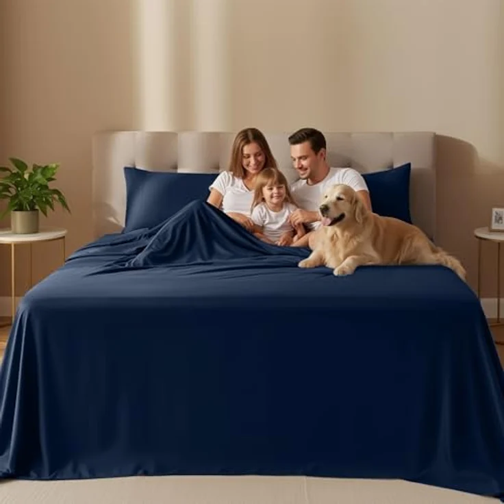 Utopia Bedding Bettwäsche-Set für King-Size-Bett, 4-teilig, gebürstete Mikrofaser, schrumpft und lichtbeständig, pflegeleicht (King-Size-Bett, Marineblau) – Bild 3
