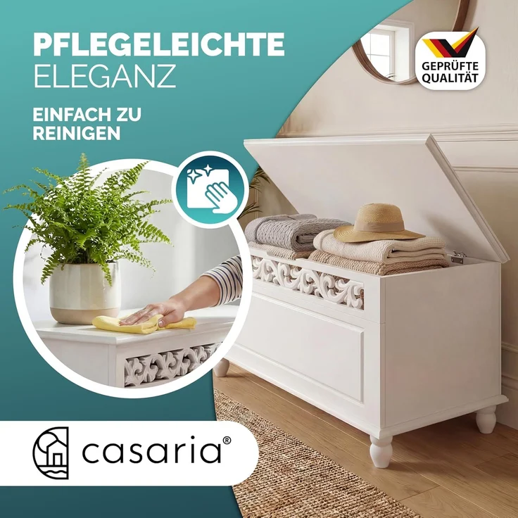 Deuba Holztruhe Jersey Mit Stauraum Klappbarer Deckel 80 x 40 x 48 cm Groß Holz Sitztruhe Truhenbank Couchtisch Truhe Weiß – Bild 8