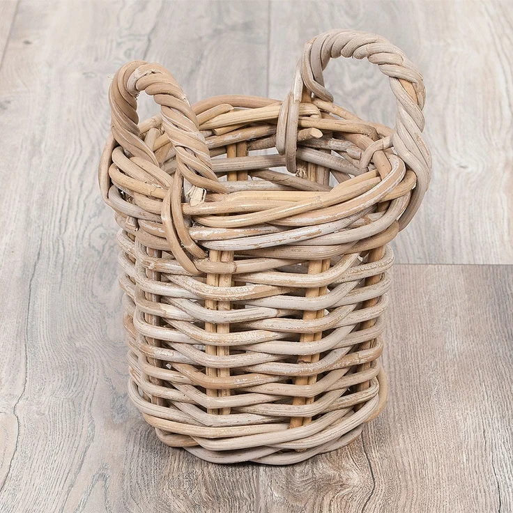 2er Set Rattankorb BAKUL rund Grey ca. 20cm Aufbewahrungskorb Dekokorb Korb – Bild 2