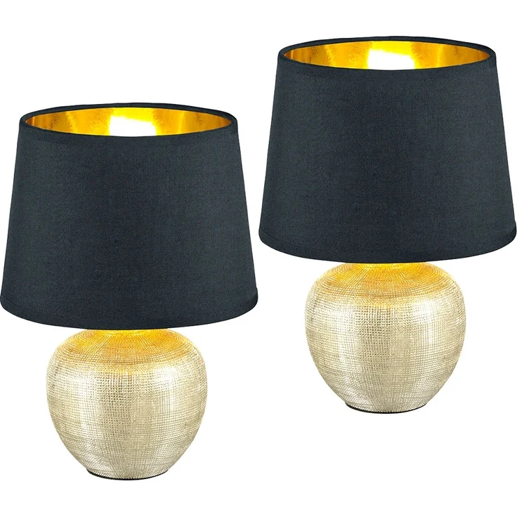 2x Tischleuchte, Keramik gold, Textil schwarz, H 26 cm – Bild 1