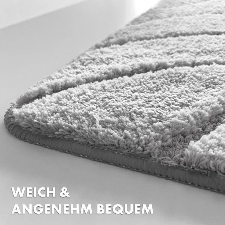 Floordirekt Badematte Maris – Flauschiger Badteppich, Blattstruktur, rutschfest & waschbar, rutschhemmend beschichtet, fußbodenheizungsgeeignet, schnell trocknend, Polyester, für Fußbodenheizung geeignet, dichter Flor, 40x60 cm, Silber – Bild 4