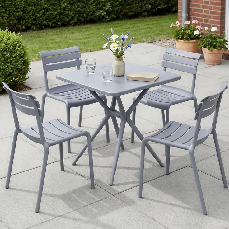 Gartenmöbel-Set KLARA mit 4 Stühlen - 190x190x82cm, Kunststoff, Grau | Balkonset Gartenset Tisch mit Stühlen Bistroset Outdoor – Bild 4
