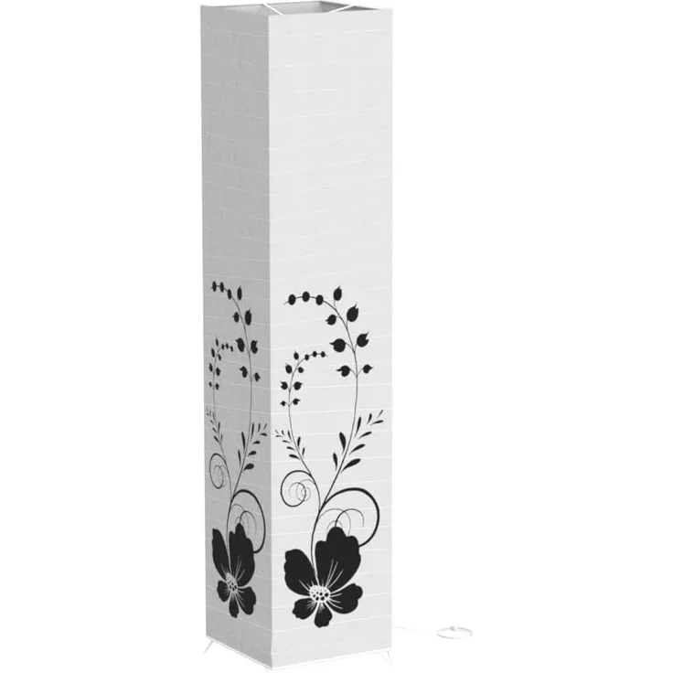 TRANGO LED Stehlampe, 1210L Design LED Standlampe *GREECE* Reispapierlampe *HANDMADE* in weiß mit floralem Motiv I inkl. 2x E14 LED Leuchtmittel I Form: eckig I Höhe: ca. 125cm, Wohnraumlampe I Stehleuchte I Reispapier – Bild 4