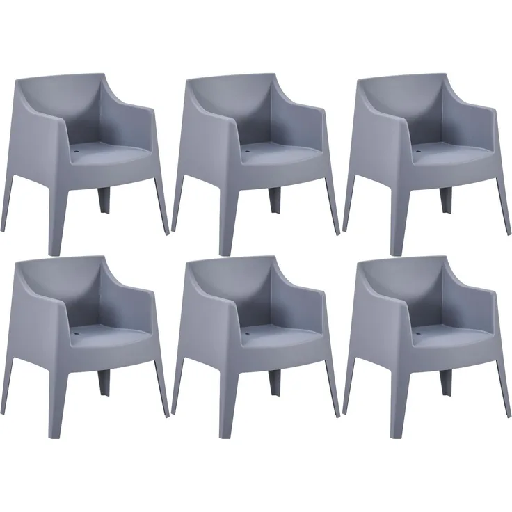 CLP 6er Set Gartenstühle Bartal stapelbar wetterfest UV-beständig bis 150 kg,grau