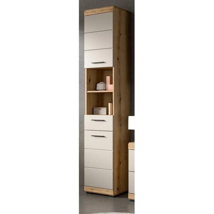 Badezimmer Hochschrank Shawn in sand und Eiche 37 x 191 cm – Bild 2
