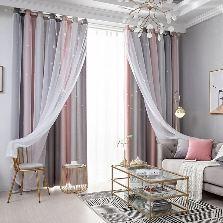 MODFU Verdunkelungsvorhang 2er Set Tüllvorhänge Farbverlauf Vorhänge Curtains Set (2 St), Ösen, verdunkelnd, Polyester, Schlafzimmer Thermovorhang Ösen Wärmeisolierend gegen Kälte Blickdicht – Bild 3