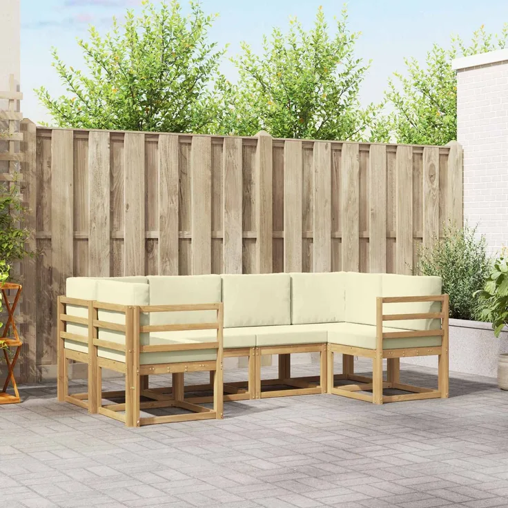 vidaXL Outdoor-Sofagarnitur mit Kissen 6 pcs Weiß und Creme 3388104