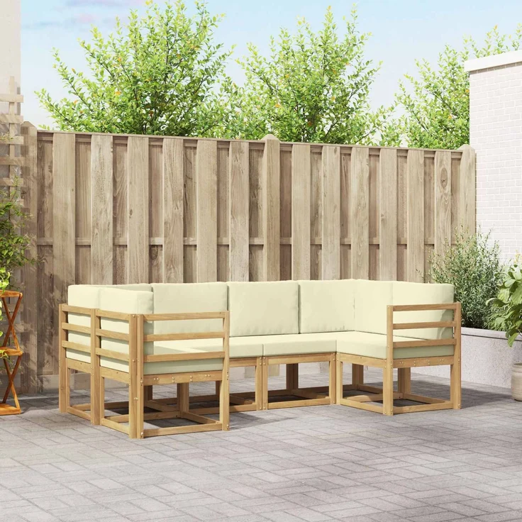 vidaXL Outdoor-Sofagarnitur mit Kissen 6 pcs Weiß und Creme 3388104 – Bild 1