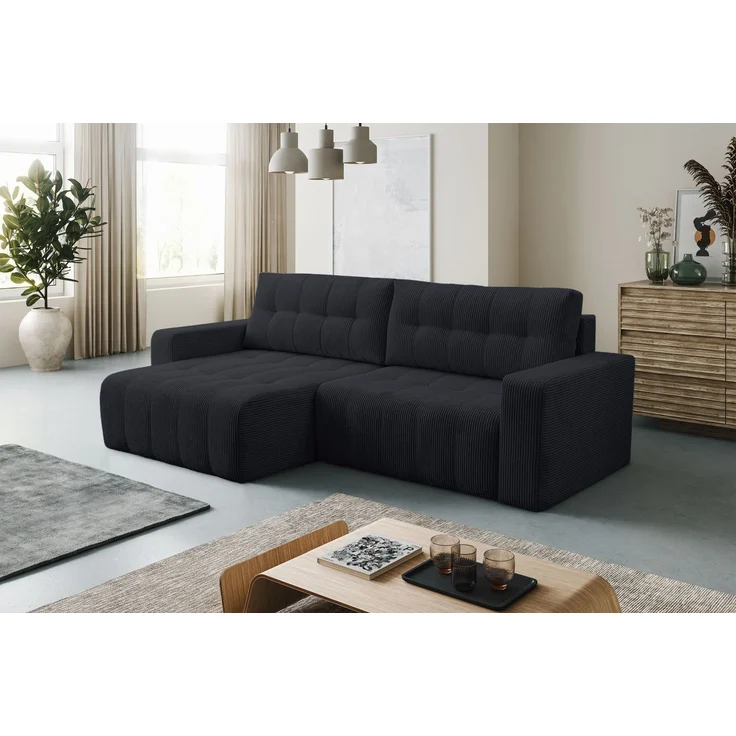 Selsey 'Maillo' Ecksofa mit Schlaffunktion & Bettkasten, Cord, Universal, Dunkelgrau – Bild 2