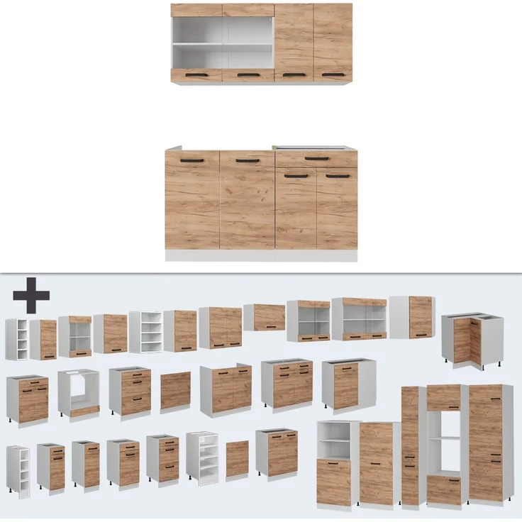 Singleküche R-Line Goldkraft Eiche/Weiß 140 cm AP Anthrazit Vicco – Bild 6