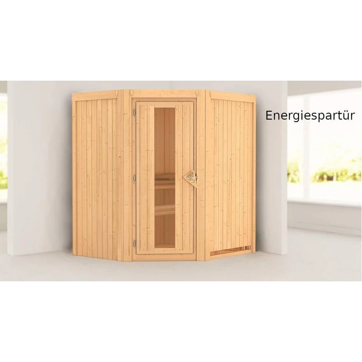 Karibu Sauna Taurin + 9kW Saunaofen mit ext. Steuerung Easy Klarglas Ganzglastür – Bild 4