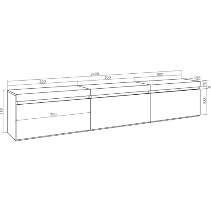 Skraut Home | TV-Schrank, Lowboard | für Wohnzimmer und Esszimmer | 240 x 45 x 35 cm | Hängend | Moderner Stil | Eiche – Bild 4
