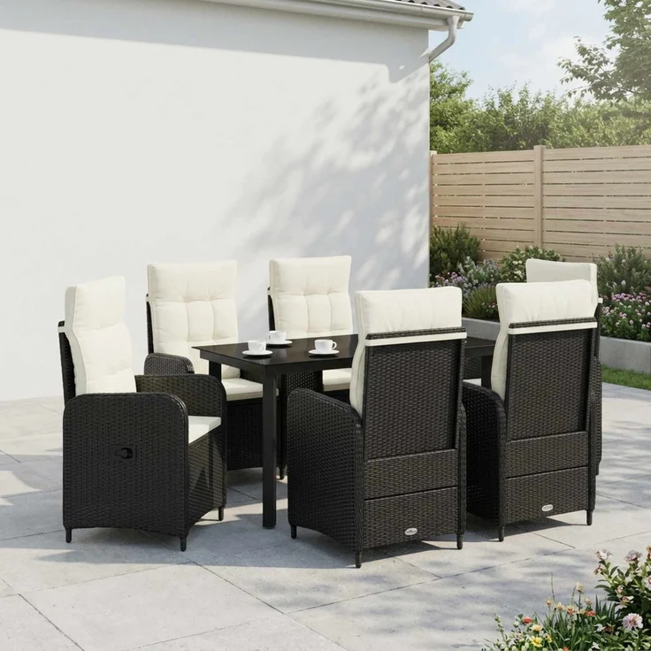 vidaXL Garten Essgruppe 7 stk. Schwarz und Cremeweiß 140 x 70 x 74 cm 3422481 – Bild 3