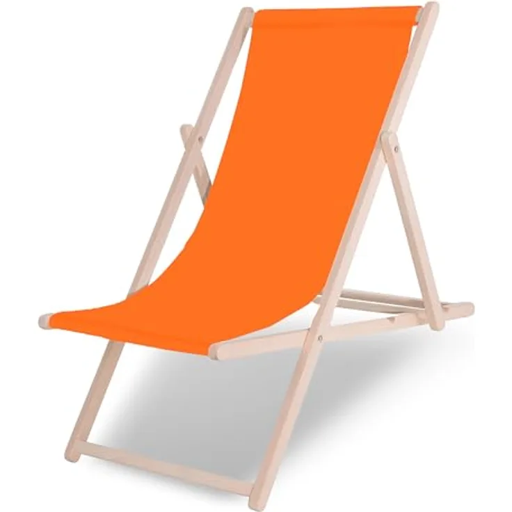 Selgros111 Klappbarer Holzliegestuhl DC0010, orange, 3-stufig verstellbar, stabiler Buchenholzrahmen, OEKO-TEX® Bezug