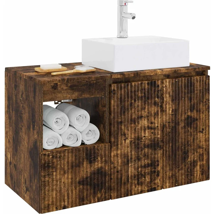 vidaXL Badezimmerschrank-Set 2 stk. Geräucherte Eiche 3404059 – Bild 3