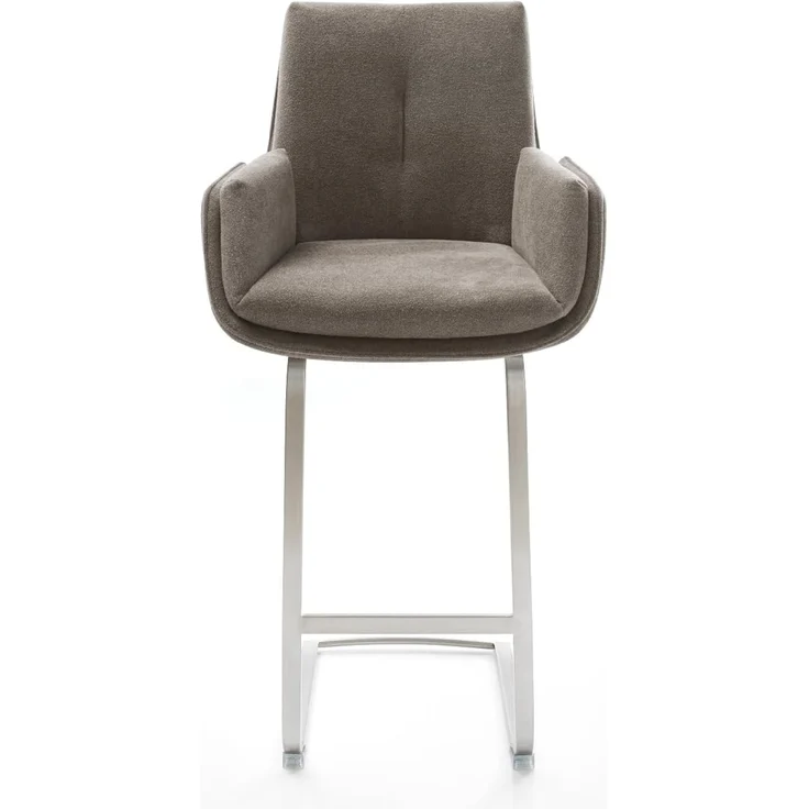 Barstuhl Clea-Flex Strukturstoff Soft Taupe Freischwinger Flach Edelstahl Silberfarben – Bild 3
