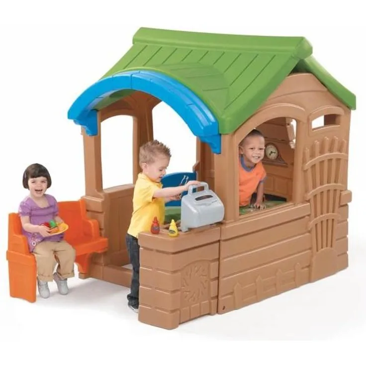 Step2 Kunststoff Kinder Spielhaus Gather & Grille | Braun, Blau, Grün, Orange | 183 x 131 x 150 cm