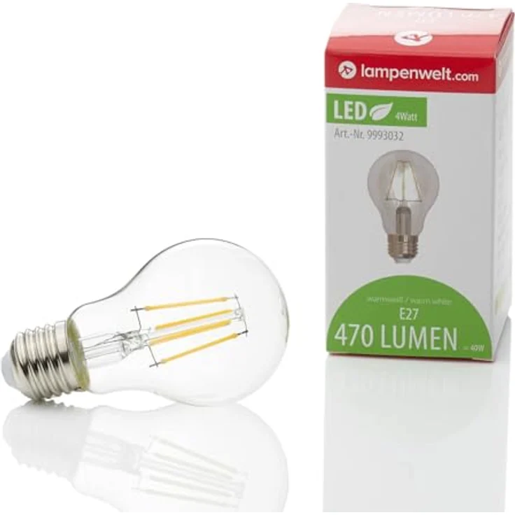 Lindby E27 LED-Leuchtmittel, 4W Filamentoptik klar, warmweiß 2700K, 320° Abstrahlwinkel – Bild 3