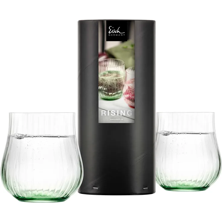 Eisch Rising Allroundbecher 400 ml 2er Set Dunkelgrün in Geschenkröhre