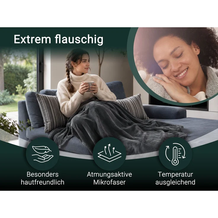 ZOLLNER Kuscheldecke, 100% Polyester, 150x200 cm, anthrazit – Bild 2
