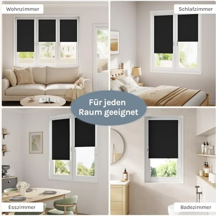 WOLTU Verdunkelungsrollo ohne Bohren, Thermo Verdunkelungsrollo mit Kette, Sichtschutz, für Türen und Fenster, Schwarz，B95 x H130 cm – Bild 7