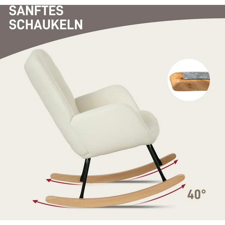 HOMCOM Schaukelstuhl mit Berbervliesoptik, Armlehne, Holzkufen (Schwingsessel, 1 St), für Wohnzimmer, Weiß – Bild 3