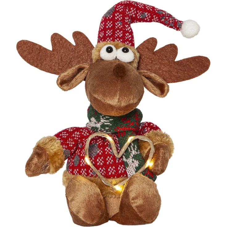 LED Plüschtier Joylight Deko-Figur mit LED Herz Elch warmweiß H 21cm
