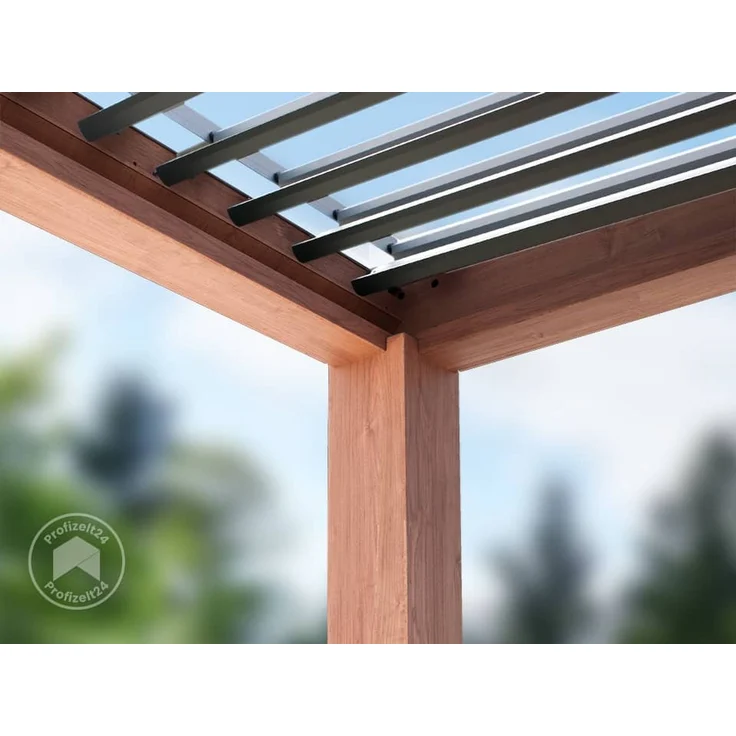 PRIMEYARD Pergola 4x4 m Aluminium Pfosten mit Lamellendach aus Aluminium holzfarbene Terrassenüberdachung – Bild 7