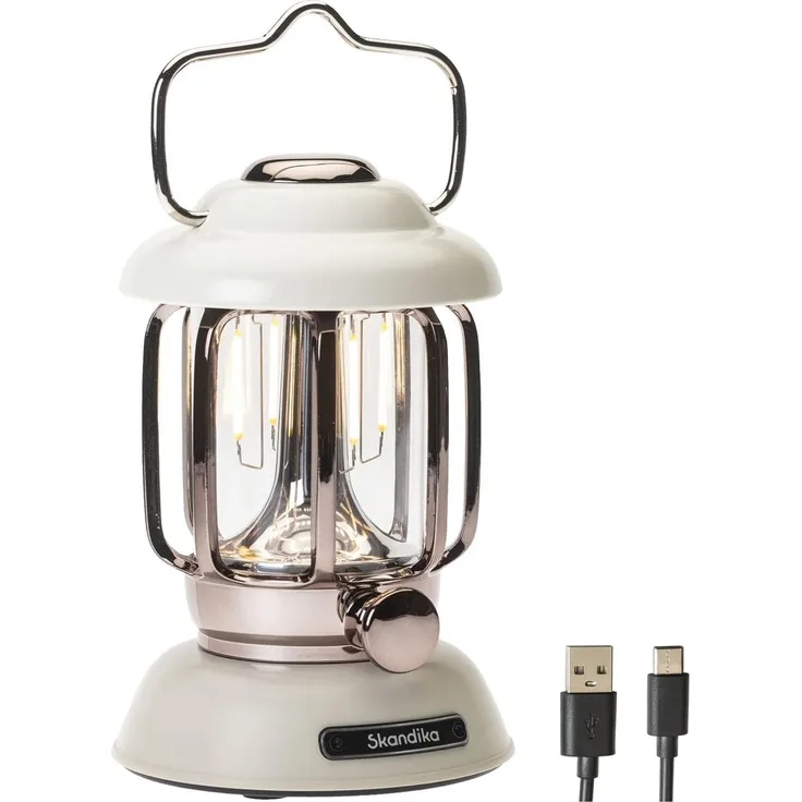 Skandika LED Gartenleuchte Campinglampe Forsol, Retro-Stil, Aufladbar, Tischlampe, Campingleuchte, stufenlos dimmbar, 4400mAh Akku, tragbar, Laterne Warmweiße Lichtfarbe