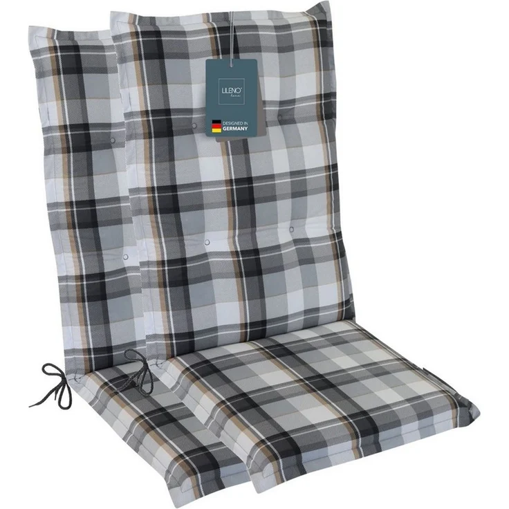 LILENO HOME Hochlehnerauflage Gartenstuhl Auflage, bequeme Sitzauflage für Gartenmöbel, Stuhlkissen, (2 St, 2er Set), Polsterauflage Karo Grau, Sitzpolster für Klappstühle – Bild 1