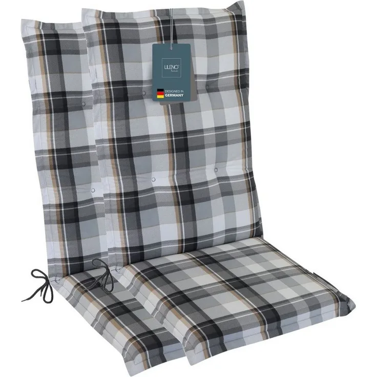 LILENO HOME Hochlehnerauflage Gartenstuhl Auflage, bequeme Sitzauflage für Gartenmöbel, Stuhlkissen, (2 St, 2er Set), Polsterauflage Karo Grau, Sitzpolster für Klappstühle