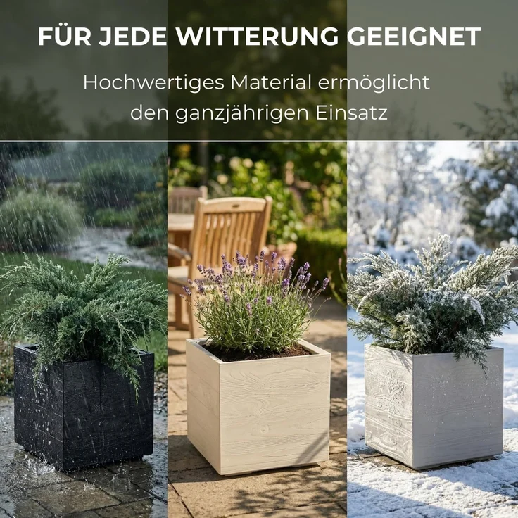 LAMELA Pflanzkübel mit Rollen 40 cm, 36L – Blumentopf aus Kunststoff in Holzoptik – Übertopf mit Wasserablauf – Modern für Innen & Außen - Wetterfest & Pflegeleicht, Schwarz – Bild 5