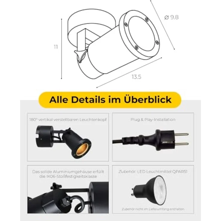 SLV Leuchte 1002867 NAUTILUS WL QPAR51 Outdoor Wandaufbauleuchte schwarz – Bild 3