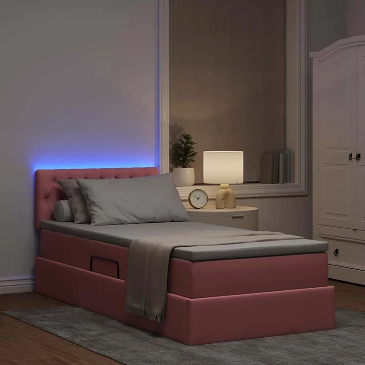 vidaXL LED-Speicherbett mit Matratze Rosa 90 x 200 cm Samt 3371432 – Bild 5
