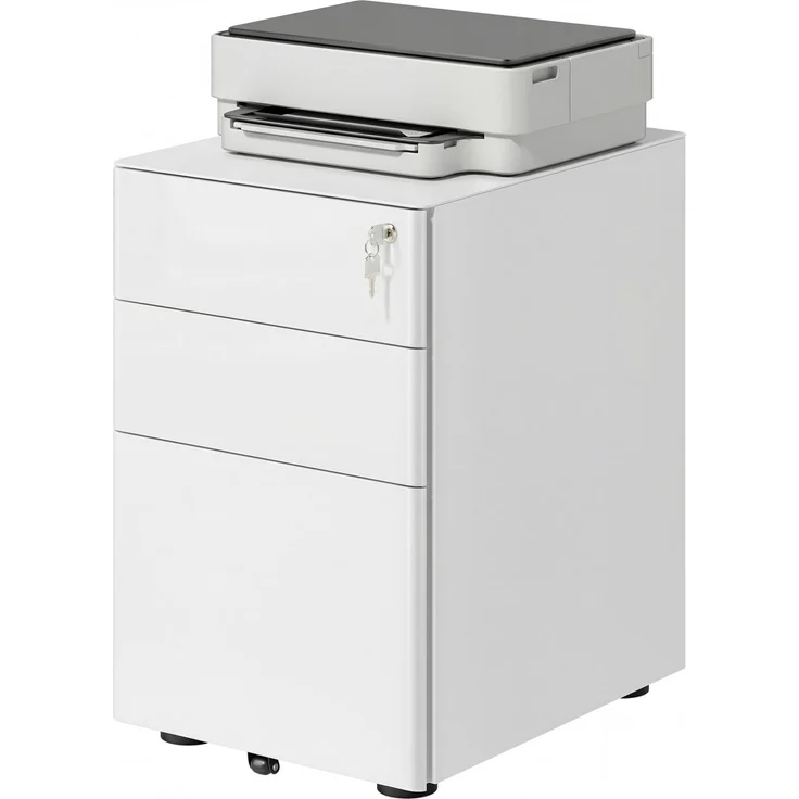 Rollcontainer mit 3 Schubladen mobiler Aktenschrank mit Rollen abschließbar Büroschrank mit Hängeregistratur Stiftfach, Bürocontainer für Büro, Homeoffice, 39 x 48 x 59 cm Weiß--Weiß--59x48x39cm--YOUDENOVA – Bild 2