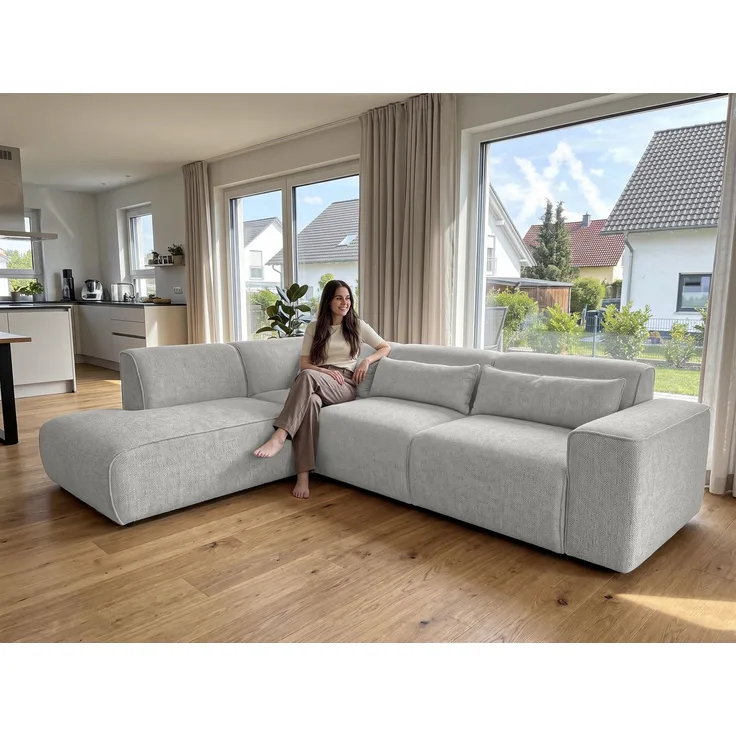AX LIVING Wohnlandschaft mit Schlaffunktion Ruyam Schlafsofa Hellgrau L