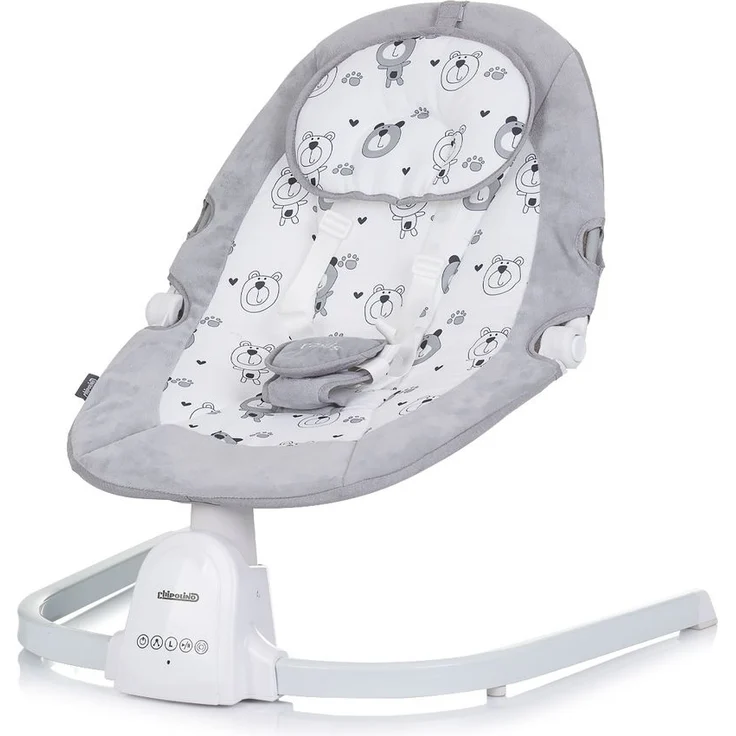 Chipolino Babywippe Oasis Fernbedienung, Timer, Moskitonetz, Gurt, Plüschtiere hellgrau – Bild 1