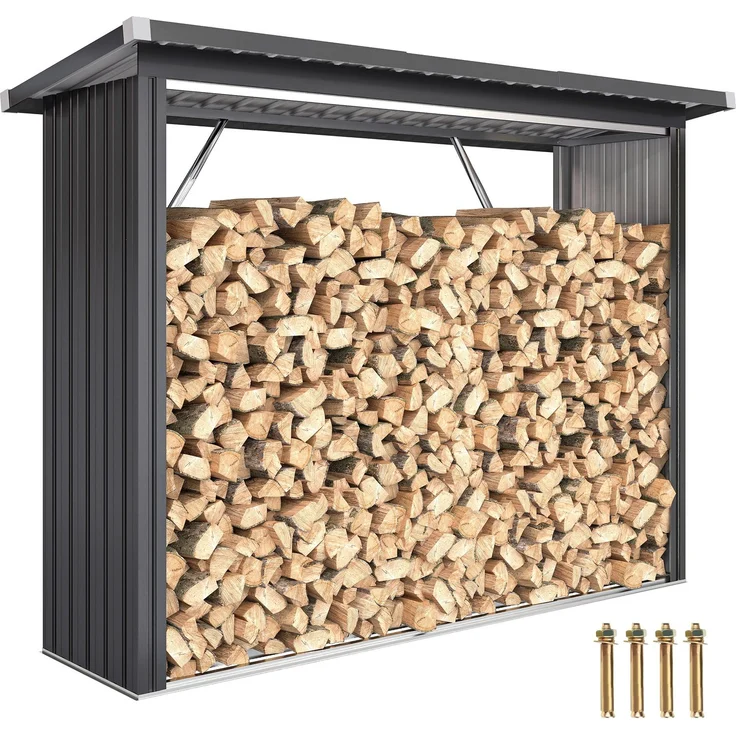 Outsunny Kaminholzregal, Verzinkter Stahl, Dunkelgrau, 213L x 66,5B x 150H cm – Bild 1