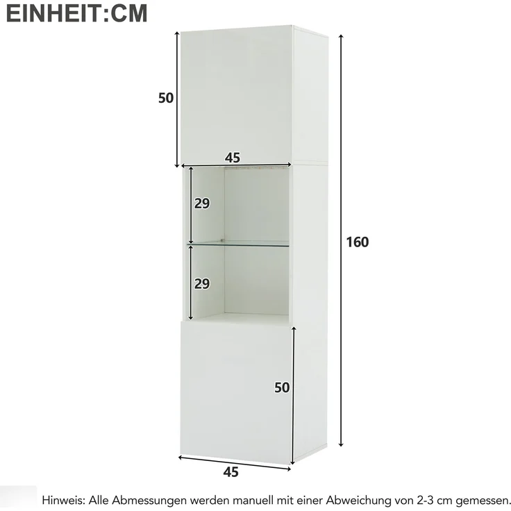 Weiße Hochglanzvitrine mit LED-Beleuchtung, 1 Glasböden, 45*35*160 cm, Vitrinen, freistehende Vitrinen, Hochschränke, Lagerschränke--Weiß--45x35x160cm--YOUDENOVA – Bild 9