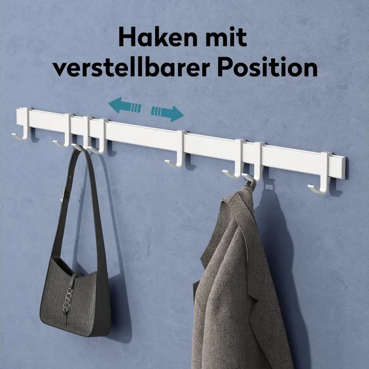 doporro Garderobenleiste Kleiderhaken 4/6/8 Verschiebbare Alu-Wandhaken selbstklebend Stalo-12 (8 St), 4 Verschiebbare Wandhaken aus Alu